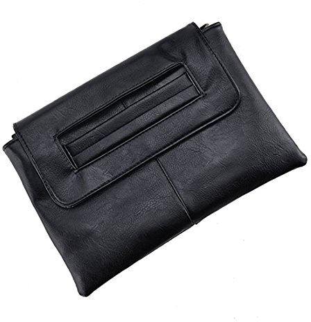 Young_Me Damen Clutch-Handtasche mit Schulterriemen aus Leder, Schwarz (schwarz), Large