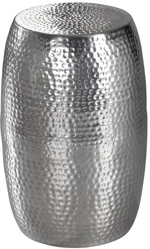 FineBuy Beistelltisch Rund 30x30x49,5 cm Metall Silber, Dekotisch klein | orientalischer Ablagetisch in Hammerschlag-Optik, handgefertigtes Unikat, als Blumenhocker und Nachttisch nutzbar