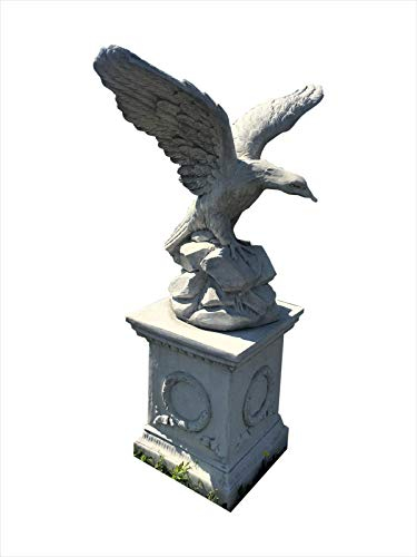Antikes Wohndesign Adler mit Standsäule Greifvogel Falke Steinadler Tierfigur Gartenfigur Steinfigur