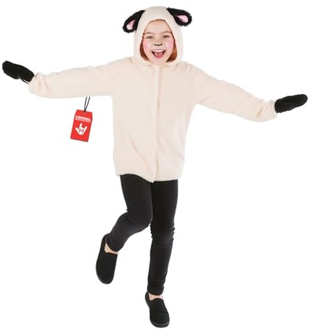 Fun Shack Schaf Kostüm Kinder, Tier Halloween Kostüm Kinder | Kapuzenoberteil im Lamm-Design, Weißer Felllook, Zum Überziehen, Perfekt für Halloween, Ideal für Rollenspiele