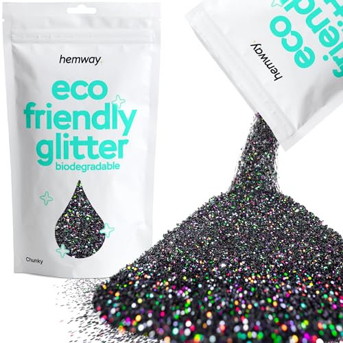 Hemway Eco Friendly Biodegradable Glitter - Black Holographic | 100g Chunky Plant-Based Metallic Flakes for Arts & Resin Crafts | Bio Supplies for Festival, Hair, Face, Body & Nail Art Decoration