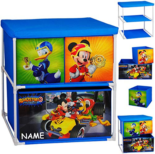 alles-meine.de GmbH Kinderregal mit 3 Aufbewahrungsboxen - - Mickey Mouse - inkl. Name - 60 cm - für Kinder - Boxen aus Stoff - Kommode/Regal/Kindermöbel für Jungen - Kinderz..
