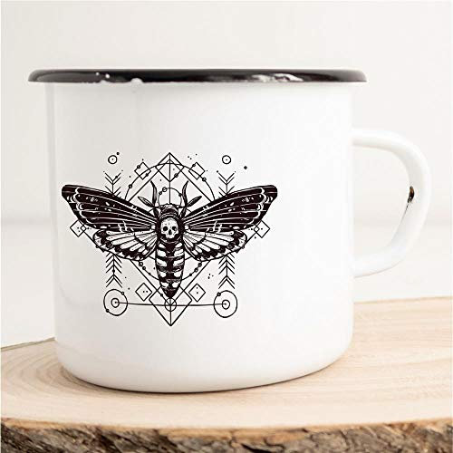 Huuraa Emaille Tasse Totenkopfschwärmer Geschenk Kaffeebecher Vintage 300ml Totenkopfschwärmer Geschenkidee