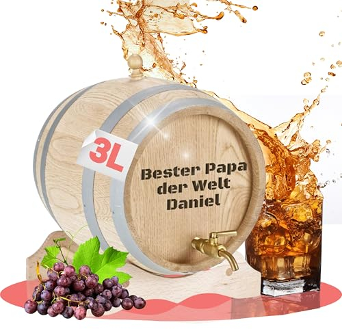 Personalisiertes Holzfass inkl. Messing-Zapfhahn - Geburtstagsgeschenk für Papa, Mann & Freund - kleines Eichenfass für Rum, Whisky oder Wein - Geschenkidee für Männer (3 Liter)