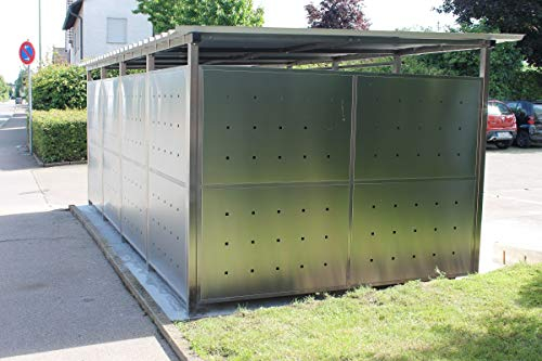 KIRCHBERGER METALL Fahrradgarage Mülltonnenhaus Müllcontainer Überdachung Garten Gerätehaus Größe 4 m. Edelstahlverkleidung Schwenktür ohne Stützfußverlängerung