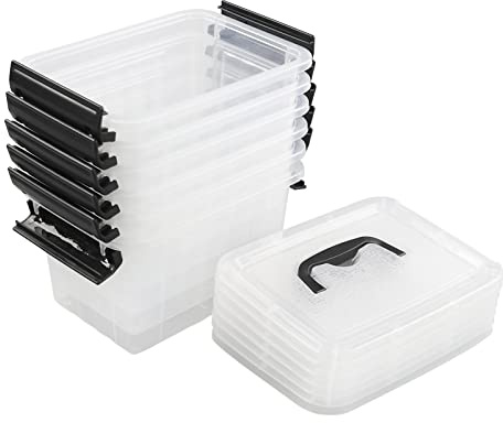 Sosody 3.5 L Small Lidded Storage Latch Box, Clear Plastic Storage Box, 6 Packs