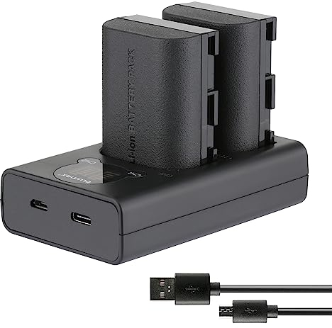 2X Blumax Akku kompatibel mit Canon LP-E6NH [ 2250mAh ] + Slim Dual Charger LP-E6P LP-E6N LP-E6 für Canon EOS R R5 II R6 II R7-5D Mark III IV 7D 90D