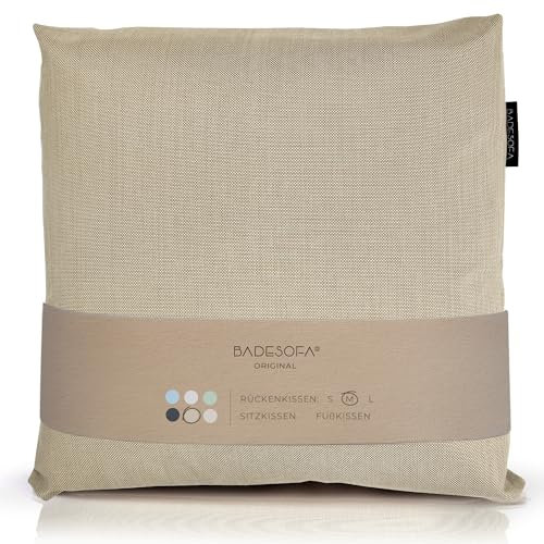 BADESOFA® Badewannen-Kissen M | Premium-Qualität | Bequemes Wannen-Kissen | Made in EU | Badewanne-Kissen waschbar & schnelltrocknend | Bade-Polster Beige | Zubehör für breite, eckige Badewannen
