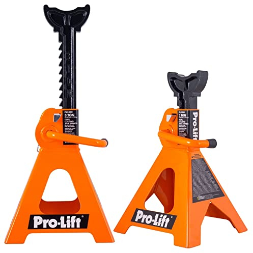Pro-LifT PL3300 Heavy Duty Jack Stands For Car – 3 Ton in Pair with Double Pins - Handle Lock and Mobility Pin for Extra Safety – Great for Home Auto Repair Shop, Orange