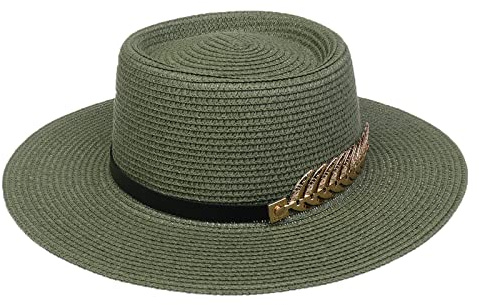 JK Home Femme Chapeau de Paille Panama Large Bord avec Boucle | Capeline Eté Anniversaire Camping Plage