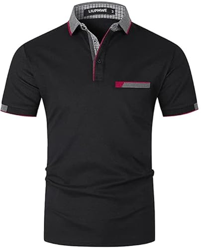 LIUPMWE Men's Short Sleeve Polo Shirts with Pocket Contrasting Colors Golf T-Shirt Tops