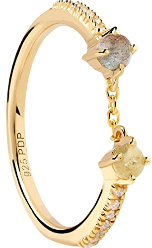 PdPaola Damen-Damenring 925er Silber Labradorit 50 Gelbgold 32020759