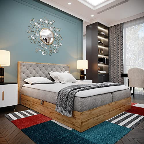 Boxspringbett Doppelbett LOFT 3 - Das perfekte Bett für Ihr Schlafzimmer. 120x200cm Bett mit Bonellmatratze, mit Bettkasten für Bettwäsche und Topper. Bett mit Kopfteil. (LOFT 3 GRAU, 120x200)