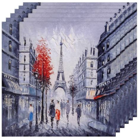 Juego de 6 servilletas de tela de pintura artística, lavables de poliéster, servilletas de mesa de la torre Eiffel de Francia París para banquetes, fiestas, bodas y vacaciones (20 x 20 pulgadas)