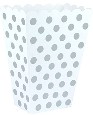 HD Novelty Retro Popcorn Boxes 10-Pack Small Red and White Containers for Film Night, Cinema, Birthday Parties, and Sleepovers (Silver Polka Dot)