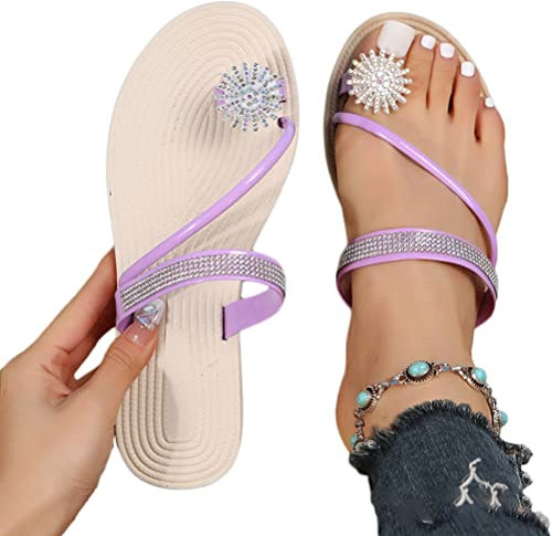 ticticlily Sandales Femmes Plates Sandales Été Bout Ouvert Metallic Boucle Plage Vacances Loisir Nu-Pieds Chaussures C Violet 41 EU