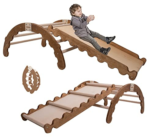 MAMOI® Kletterbogen mit rutsche, Kletterdreieck, Baby Klettern, aus Holz, Holzbogen für Kinder, Rutschbrett für Spielplatz, Klettergerüst Indoor