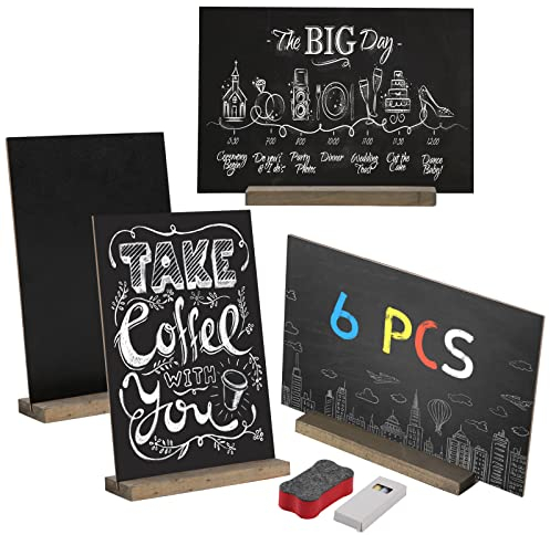 SWAWIS 6Stk Abwischbare Kleine Tafel-Holzschilder Mit Ständer, Doppelseitige Für Hochzeit, Geburtstag, Essen/Buffet Schilde, Mit Kreide Und Radiergummi