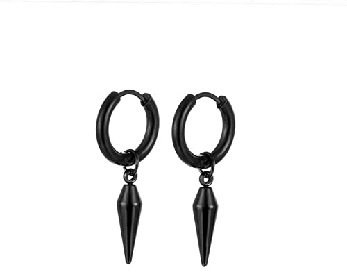 Homxi Hoops Ohrringe,Schwarz Edelstahl Ohrringe Hoop mit Kegel Damenohrringe Creolen Schwarz