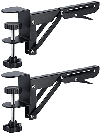 Ronyme Under Desk Keyboard Tray Adjustable Folding Bracket c Clamps Sturdy Heavy Duty Folding Shelf Brackets Extender for Computer Elbow Support, for 1-5cm Thickness