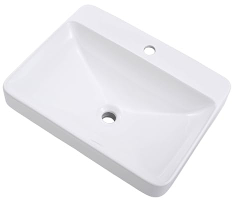 BoomHoze - Fregadero rectangular sobre encimera, 23 x 19 pulgadas, moderno lavabo de cerámica de porcelana blanca para baño, lavabo de tocador