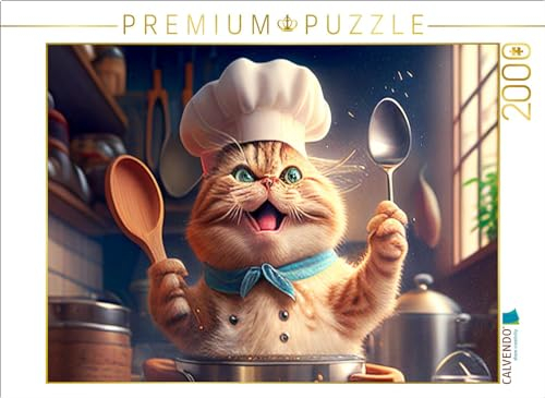 CALVENDO Puzzle Lustige Katze als Koch | 2000 Teile Lege-Größe 90 x 67 cm Foto-Puzzle für glückliche Stunden