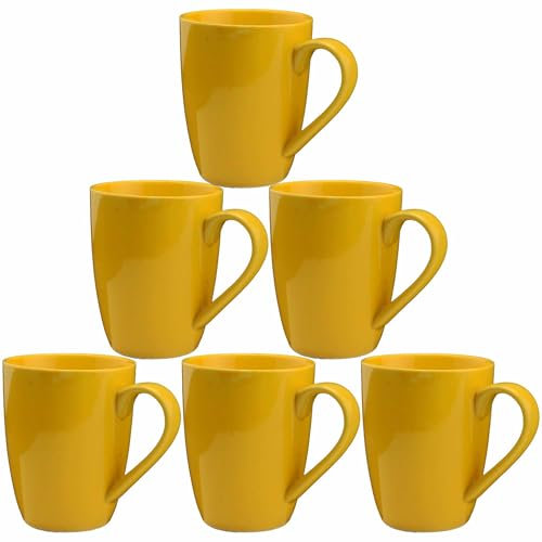 superyes Large Ceramic Mugs-Set of 6, 12oz(360ml) Barrel Tulip Shape for Cappuccino Latte, Easy-Grip Handle, Dishwasher, Microwave Safe, Lemon Yellow