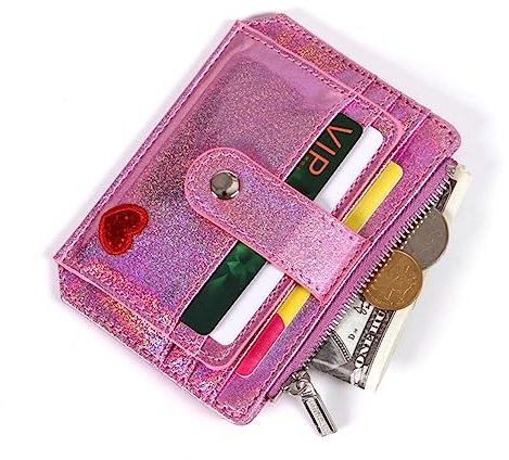 ABOOFAN Porte- Cuir PU Holographique Brodé pour Femmes Sac à Main Brillant avec pour Cartes De Et Rose