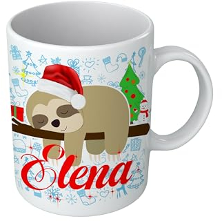 Puzzletee Tazza Bradipo addormentato a Natale Simpatico Animale Nome Bimbo Personalizzata con Nome Personalizzabile