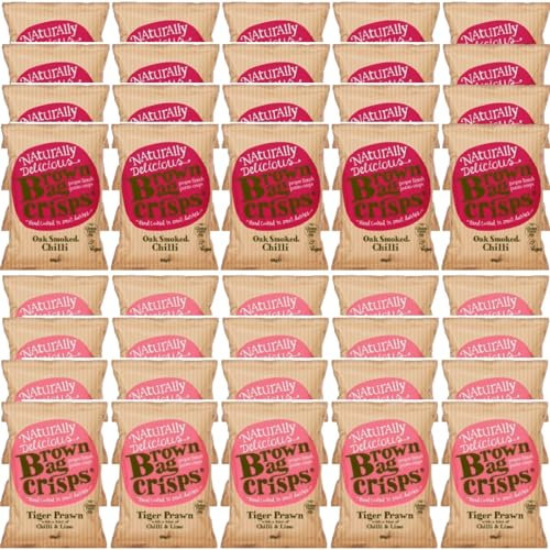 Brown Bag Oak Smoked Chilli Crisps and Tiger Prawn, Chilli & Lime Crisps (2 Boxes)