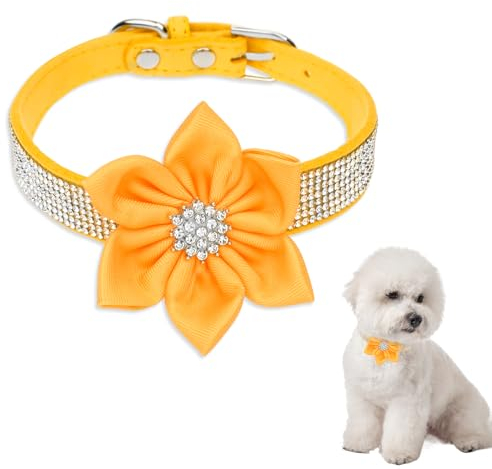 WLLHYF Bling Hundehalsbänder glitzerndes ausgefallenes Diamant-Haustierhalsband weiches verstellbares Strass-Hundehalsband mit glitzernder Blume für Welpen Hündinnen