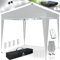 KESSER® Pavillon Faltpavillon 3x3m mit LED Beleuchtung Solar Fernbedienung | Gartenzelt Höhenverstellbar & Wasserdicht + Tasche Bodenanker | Pop-Up Klicksystem UV-Schutz 50+ Partyzelt, Farbe:Hellgrau
