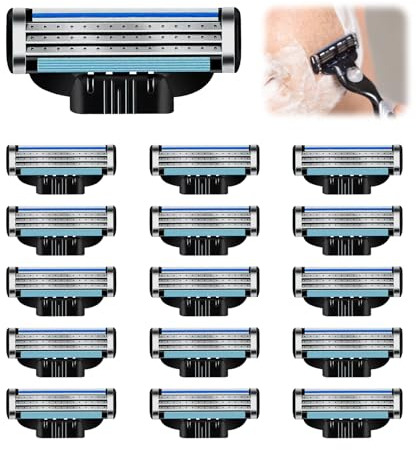 16er-Pack Compatible with Gillette Mach 3 kompatible Premium Rasierklingen – Professionelle manuelle Bartklingen, 3-lagige Männer Rasierklinge Nachfüllungen, ideal für Nassrasierer (16 Pcs)