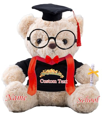 JABECODIFA Graduation Bear Class of 2025 Personalised Graduation Gift with Graduation Stole and Glasses, Teddy Bear with Bow as High School College Kindergarten Graduation Gifts 2025 (8IN-Text)