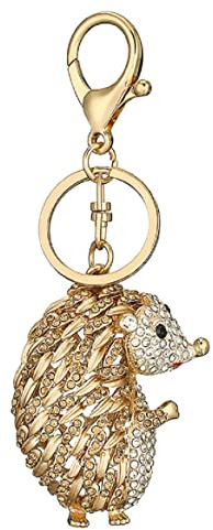QDDollars Igel-Schlüsselanhänger für Frauen, Niedlicher Igel-Schlüsselanhänger mit Strass, Punk-Design, Gold