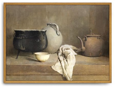 Roslynity Gerahmter Kunstdruck auf Leinwand, Vintage-Stil, Ölgemälde, Keramik, Stillleben, Bauernhaus, Landhausstil, rustikal, Retro, ästhetisches Kunstwerk für Zuhause, Wohnzimmer, Badezimmer, Küche,