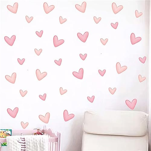 Ueiwffzo 60 PCS Sterne Wandsticker Kinderzimmer, Wandtattoo Wandaufkleber Selbstklebend Wandsticker für Babyzimmer Mädchenzimmer Deko (Rosa Herz)
