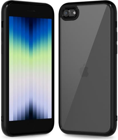 oakxco Thin Slim Clear case for iPhone SE 2020/2022/ 8/7, Transparent Hybrid Hard Shell Plastic & Soft Silicone Rubber Bumper, Non-Yellow Acrylic Protective Lightweight Cover for Women, Black