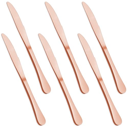 Salveria Cuchillos de mesa oro rosa 23 cm 6 uds aptos lavavajillas duraderos uso domestico y restauracion cuchillos mesa oro rosa