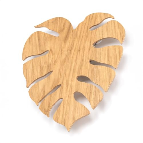 Wandleuchte Holz indirektes Licht H: 40 cm T: 4,5 cm flach 3x G9 Monstera Blatt dekorativ Wandlampe Wohnzimmer Treppe Flur