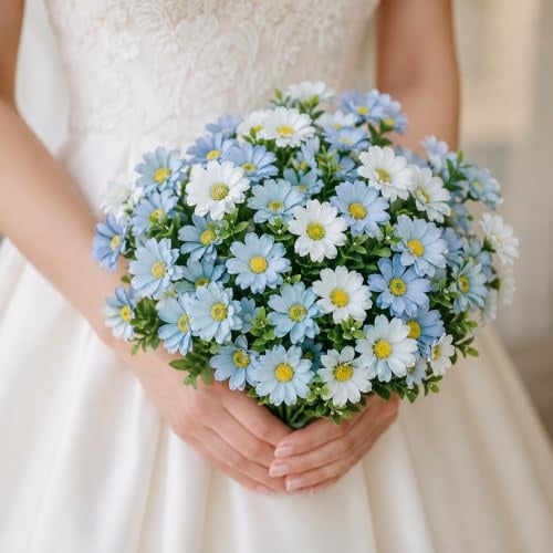 astylishome Fiori artificiali per tombe margherite finte per esterni 60 fasci blu fai da te composizioni floreali decorazione fiore decorazione perfetta per tavolo, finestra, portico 0604