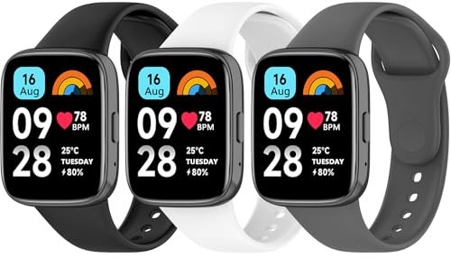 Oumida 3 Piezas Correa para Xiaomi Redmi Watch 3 Active para Mujer Hombre, Correas de Silicona, Deportiva Impermeable Pulseras de Repuesto para Redmi Watch 3 Active, (Negro/Blanco/Gris)
