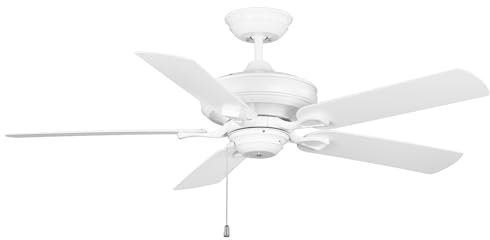 Kathy Ireland Home Veranda Outdoor Ceiling Fan with Pull Chain, 52 Inch | Wet Rated Hanging Fixture with 5 Weather Resistant Blades | Downrod Mount | Light Kit Adaptable, Satin White (Satin White)