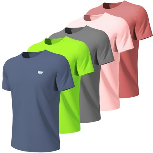 Wulibike Tee Shirt Sport Homme,Lot de 3 ou 5,Respirant Séchage Rapide et Léger,T-Shirt Running Gym Tops Homme 4-Rouge-Rose-Gris Bleu-Vert XXL