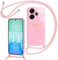 Yichxu Cover con Cordino per Xiaomi Redmi 13 4G Custodia Glitter con Collana Tracolla, Motivo Cuore TPU Silicone Brillantini AntiGraffio Case, Laccio Collo Case per Redmi 13 4G, Rosa