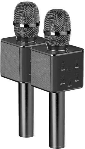 auvisio Karaoke Mikrofon Kinder: 2er-Set Karaoke-Mikrofon mit Bluetooth, MP3-Player, Lautsprecher, Akku (Bluetooth-Karaoke-Mikrofon Kinder, Karaoke-Mikrofon für Party, Feier)