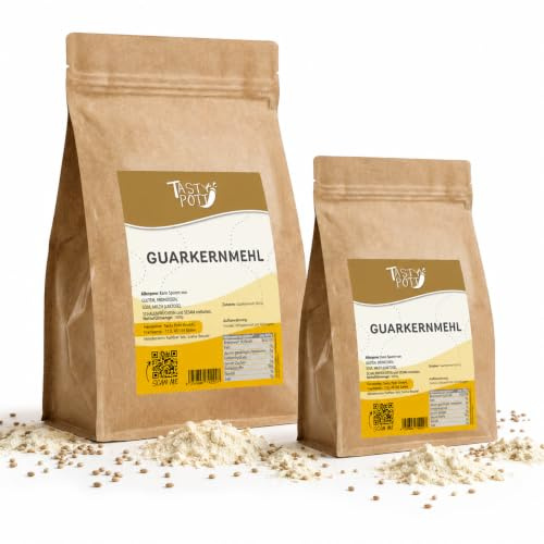 Tasty Pott Guarkernmehl I Guargummi I Pflanzlicher Zusatzstoff I Bindemittel I Zum Backen und Kochen I E 412 I Geliermittel I Ballaststoffreich I Pulver I Im Beutel 1000g (2x1000g)
