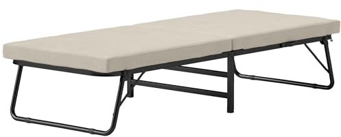 HOMCOM Cama Plegable 70x180 cm con Colchón de Espuma Mueble Cama Plegable con Respaldo Ajustable en 5 Posiciones y Ruedas Cama de Invitados Carga 120 kg Crema