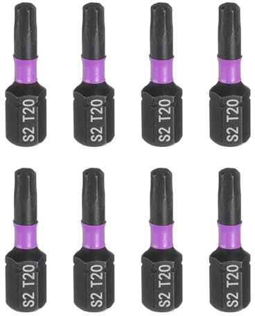 sourcing map 8pcs T20 Torx Screwdriver Bit 1/4 Hex Shank 25mm/1 Length Magnetic Star 6 Point Head Hex Bits S2 Steel Screw Driver Bit Industrial Grade Electric Drill Bits, Power Tool Accessories