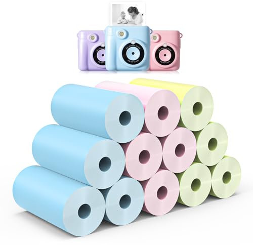 12 Rolls Instant Print Camera for Kids Refill Print Paper - Hikkon Thermal Print Paper Rolls Photo Print HD Printing for Most Kids Instant Camera - Paper Only(Pink,Blue,Yellow)